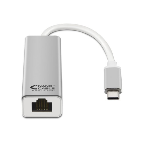 Conversor Usb-c A Ethernet 10/100/1000 Mbps 15 Cm Plata Nanocable