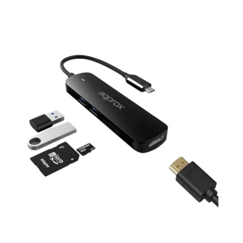 Hub 5 Puertos USB 3.0 Type C Negro Approx