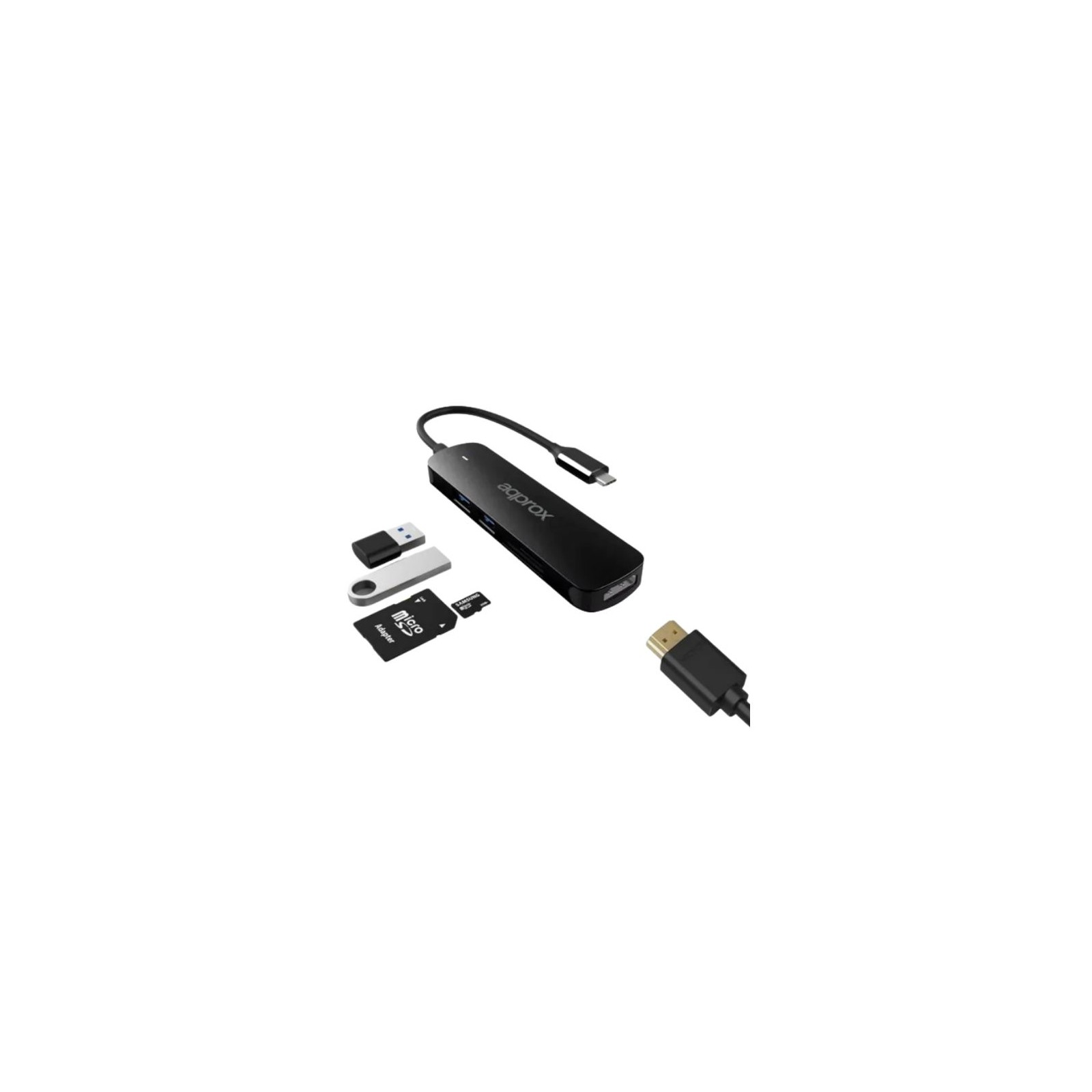 Hub 5 Puertos USB 3.0 Type C Negro Approx