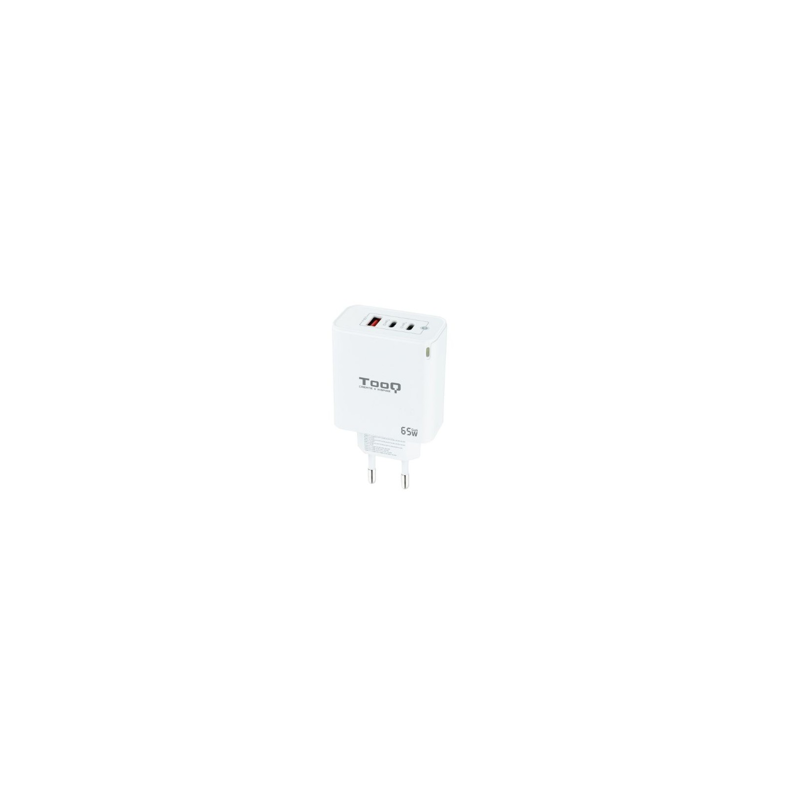 Cargador Pared/Viaje GAN 2xUSB-C + USB-A/QC 65W Blanco Tooq