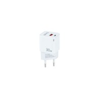 30W GaN USB-C/PD + USB-A/QC Wall Charger White Tooq