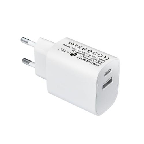 Cargador de Pared/Viaje USB-C/PD + USB-A 20W Blanco Leotec