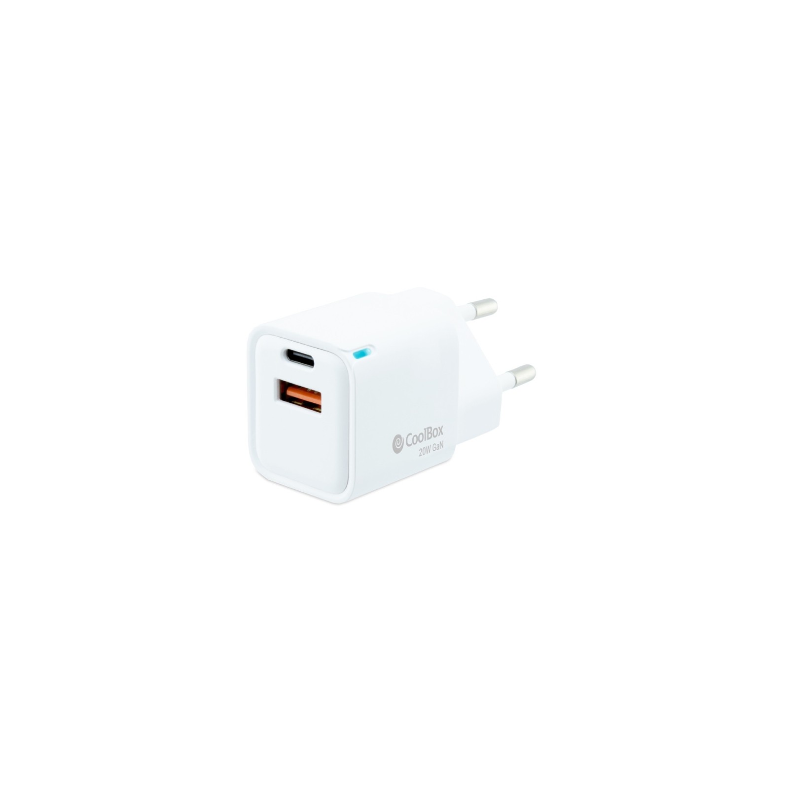 GaN USB-C PD + USB-A Wall Travel Charger 20W White Coolbox