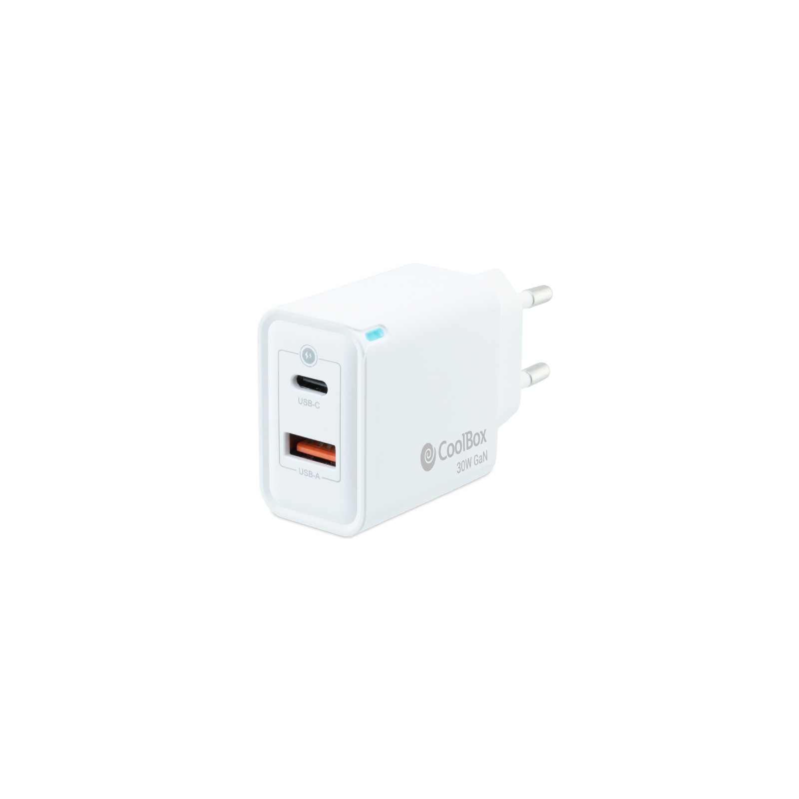 Cargador Pared/viaje 3.0 Gan Usb-c/pd + Usb-a 30w Blanco Coolbox