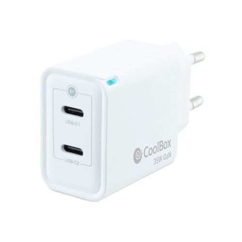 Cargador Pared/Viaje 3.0 Gan Usb-c/pd + Usb-c 35W Blanco Coolbox