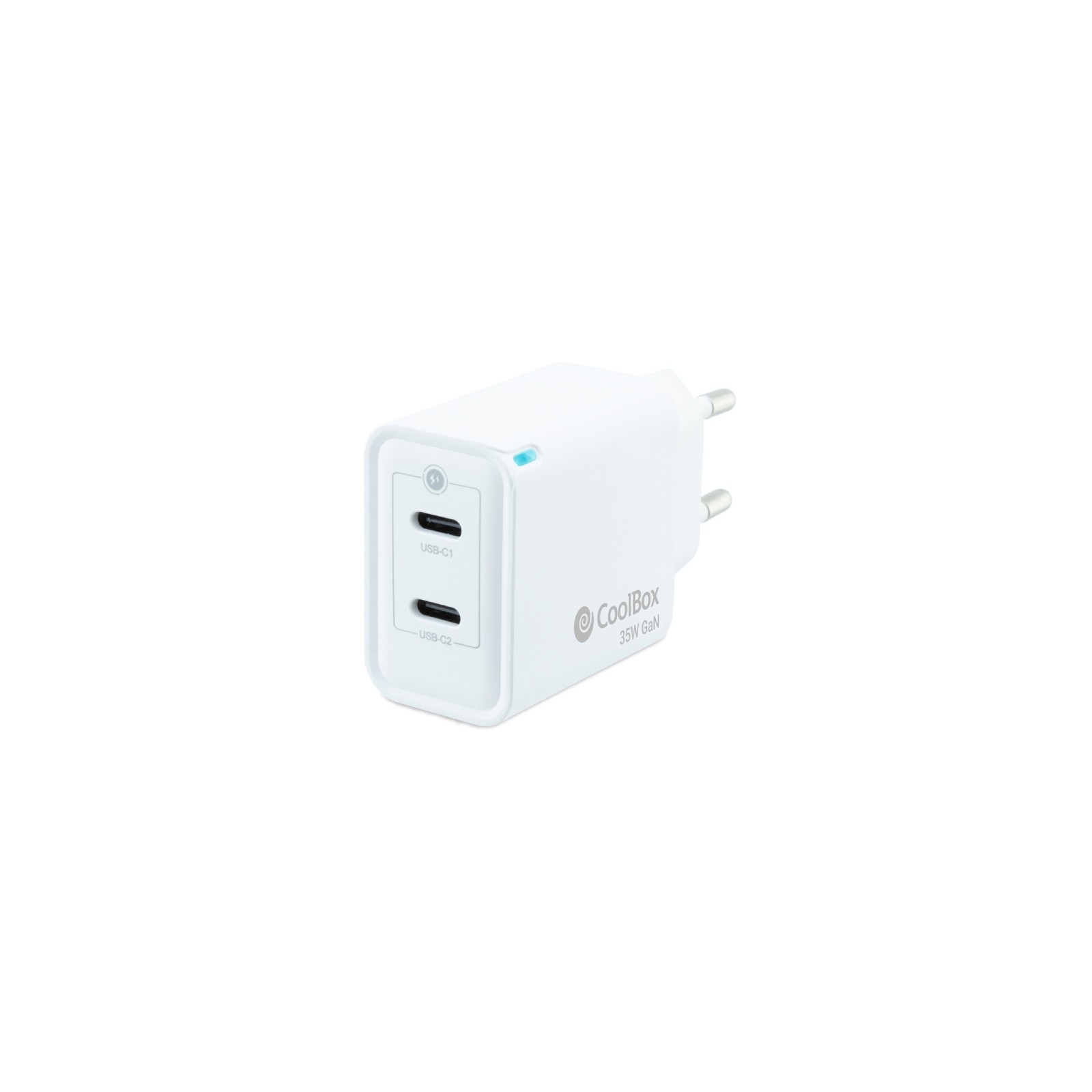 Cargador Pared/Viaje 3.0 Gan Usb-c/pd + Usb-c 35W Blanco Coolbox