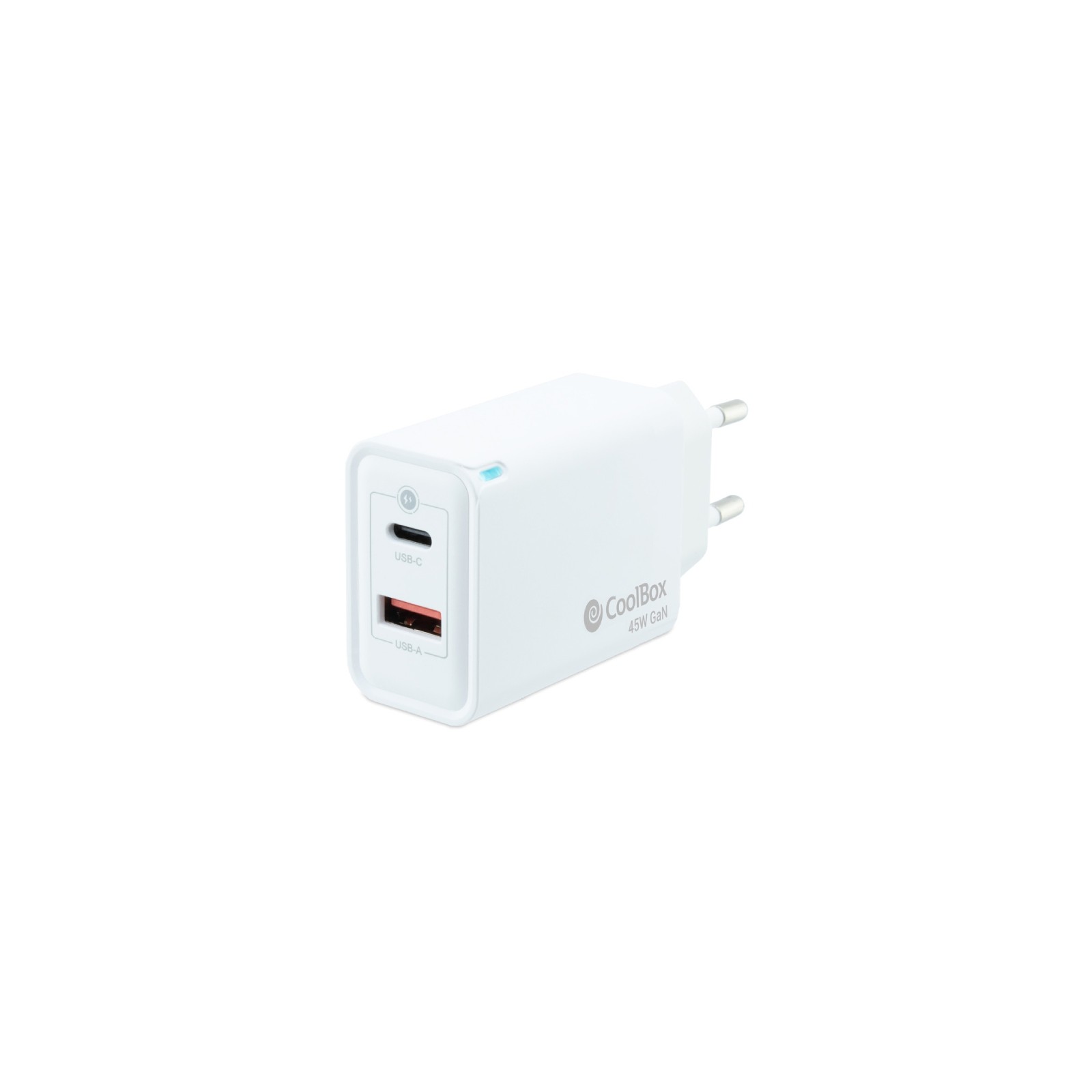 Coolbox 3.0 GaN Wall/Travel Charger USB-C/PD + USB-A 45W White