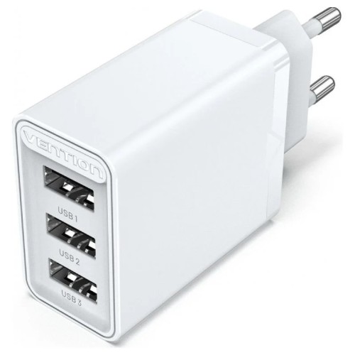 Vention Wall/Travel Charger 3xUSB-A 12W White