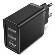 Travel Wall Charger 3xUSB-A 12W Black Vention