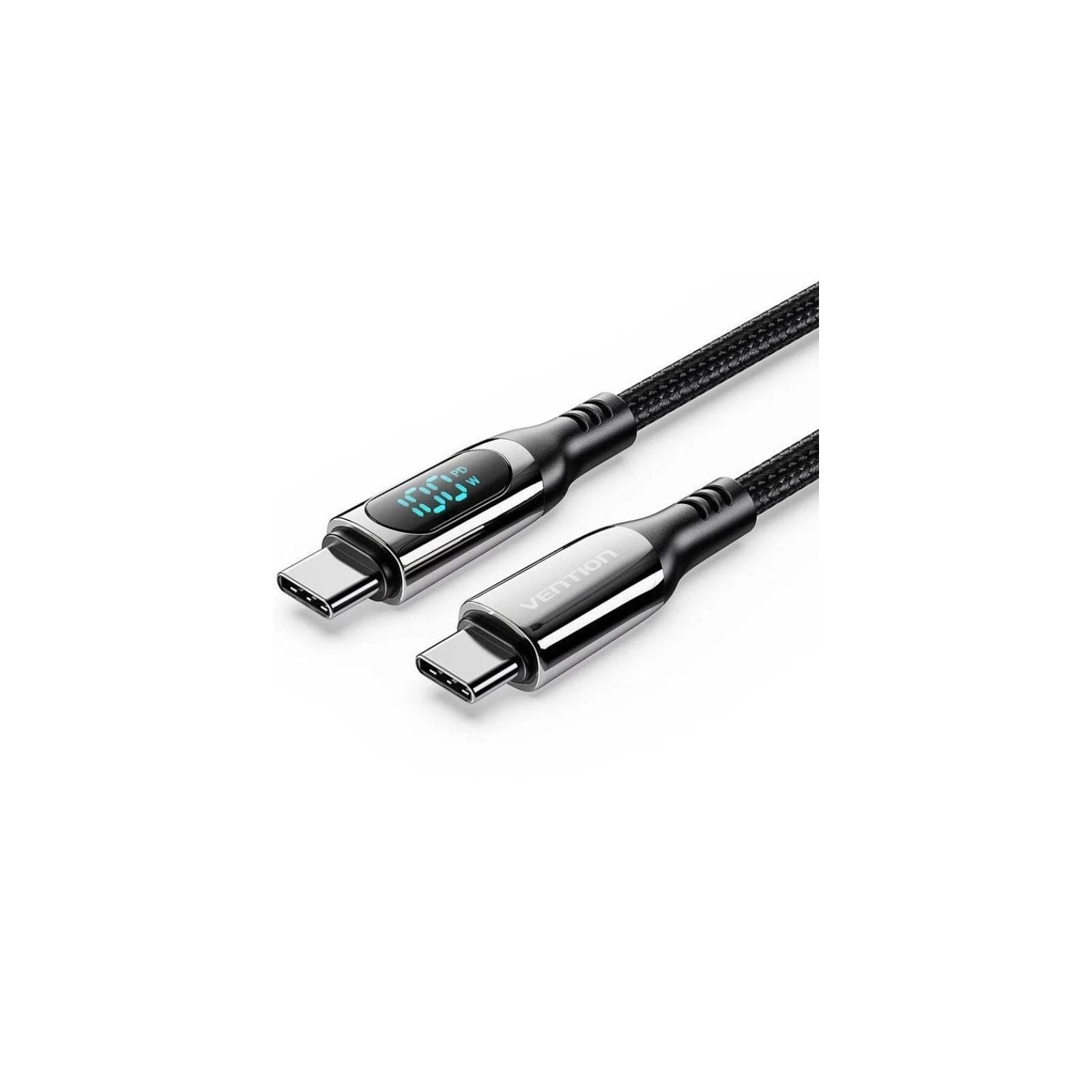 Cable USB-C M/M Pantalla LED 1.2m Negro Vention