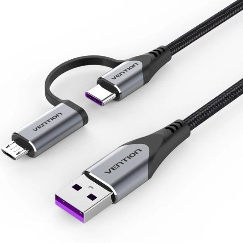 USB 2.0 A to 2-in-1 USB-C and Micro-USB Cable