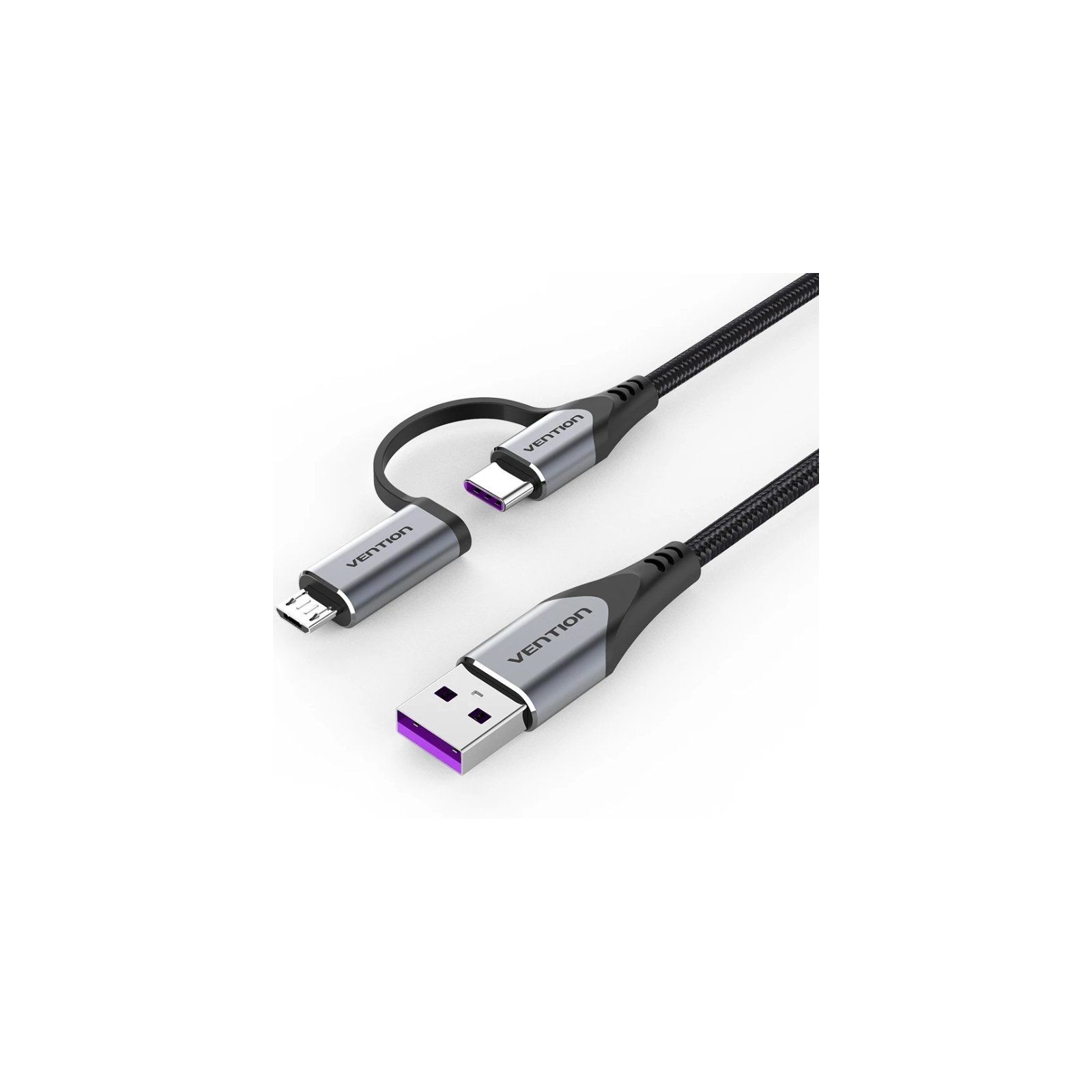 USB 2.0 A to 2-in-1 USB-C and Micro-USB Cable