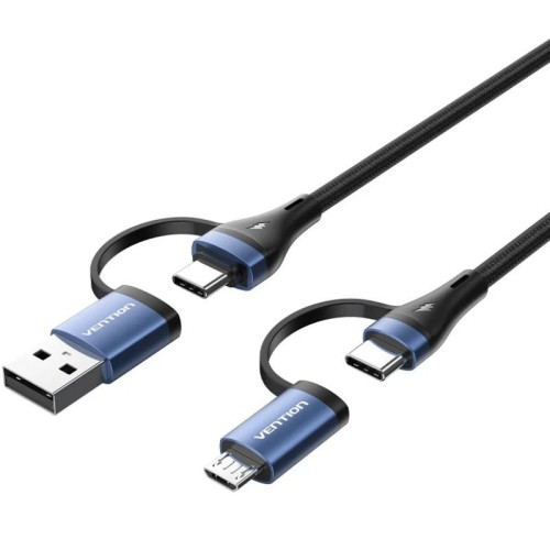 Cable USB 2.0 4 en 1 Tipo C/M - Micro USB/M 1M Negro/Azul Vention