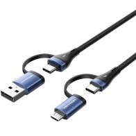 USB 2.0 4-in-1 Cable C/M - Micro USB/M 1M Black/Blue Vention