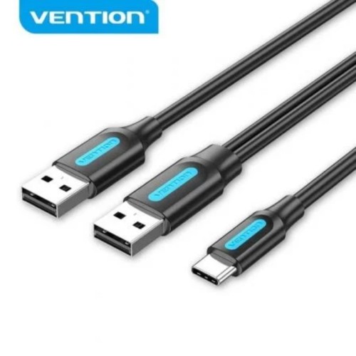 Cable 2xUSB 2.0/m a USB-C/m de 1 M Negro Vention