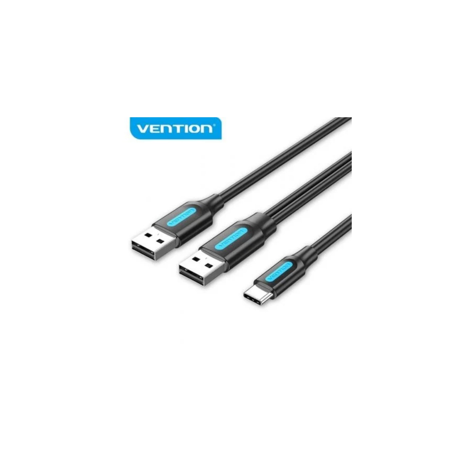 Cable 2xUSB 2.0/m a USB-C/m de 1 M Negro Vention