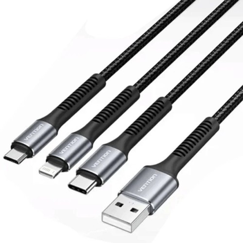 Vention USB-A to USB-C - Lightning/M - MicroUSB/M Cable 1.2M Black