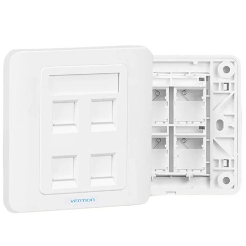 Placa de Pared Tipo 86 4 Puertos RJ45 Blanco Vention