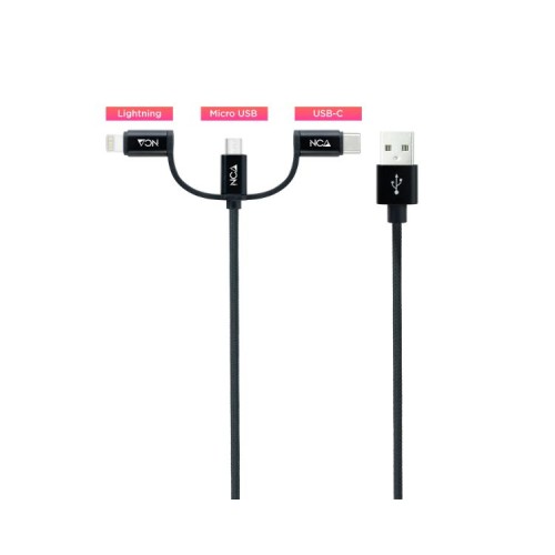 3-in-1 USB-A to USB-C/MicroUSB-Lightning Cable 1m