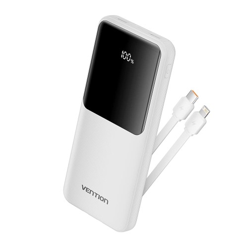 10000mAh 22.5W Power Bank with Cable White Vention