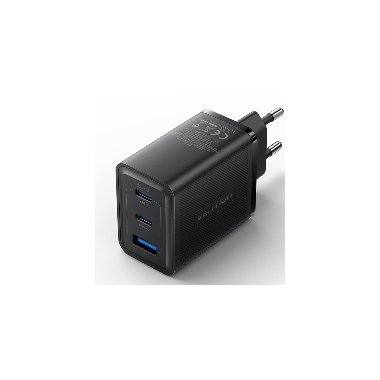 Cargador de Pared Vention 65W - Carga Rápida Doble USB-C USB-A