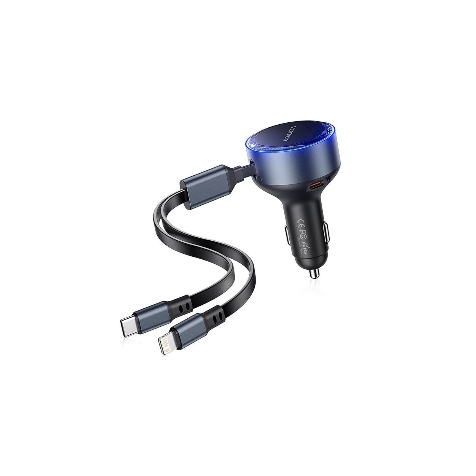 Cargador Coche Vention 30W USB-C Lightning