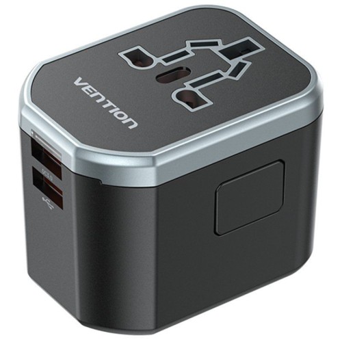 Cargador Pared Universal Toma AC USB-C 2xUSB-A 20W Negro Vention