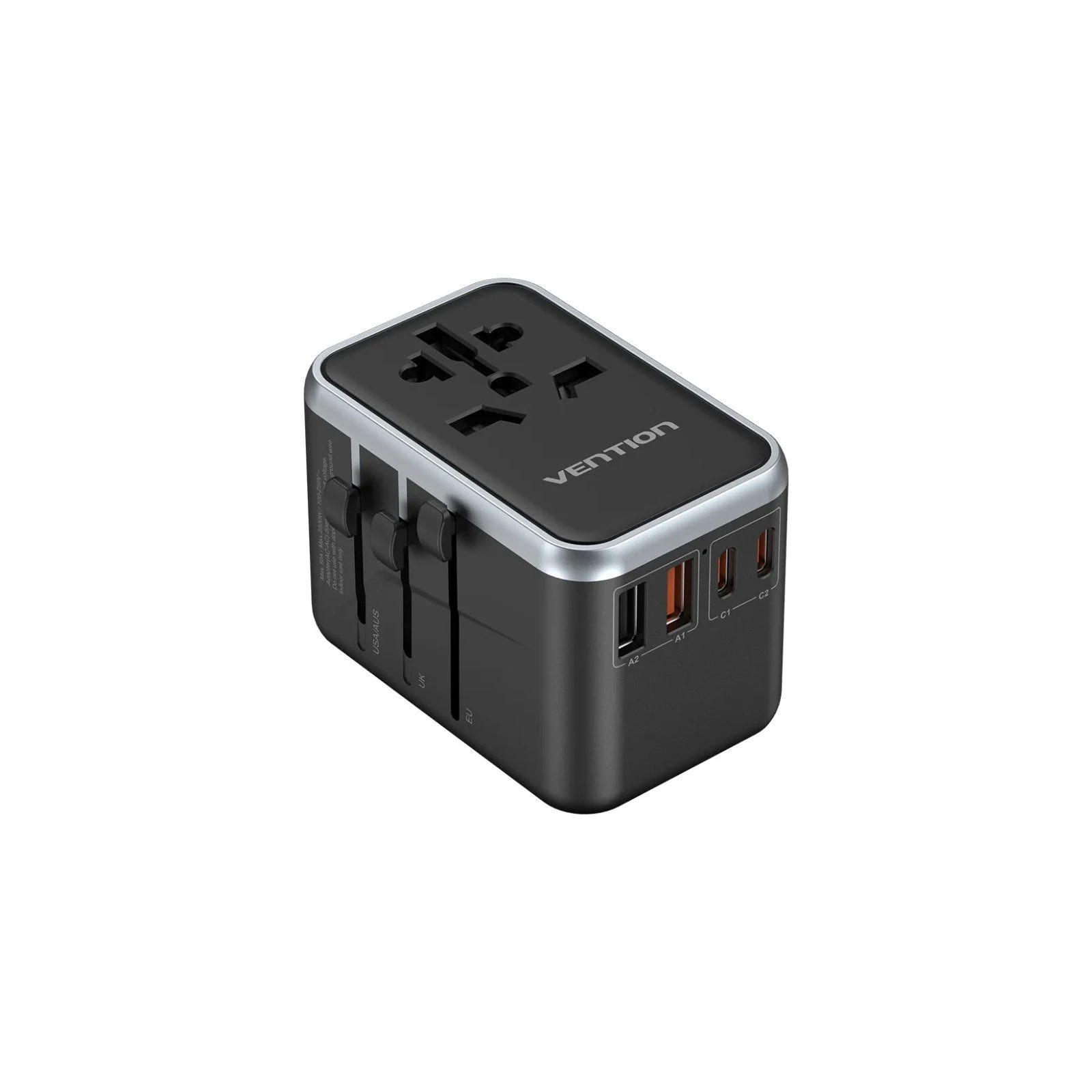 Cargador Pared Universal Toma De Corriente/2xusb-c/2xusb-a 65w Negro Ventio